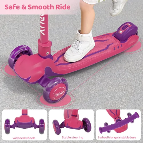 Miniatura 5 de TONBUX - Patinete para niños, patinete de 3 ruedas con luces LED para niños de 3 a 12 años, patinetes plegables con altura ajustable - Patinete