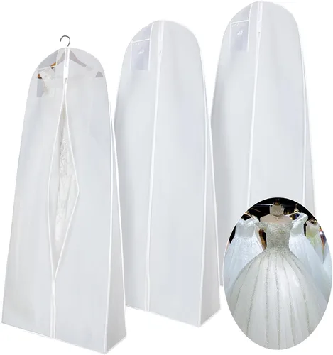 Miniatura 7 de Windyun Paquete de 6 bolsas de ropa para vestidos de novia de 71 pulgadas, bolsas de vestir para vestidos largos con refuerzo de 9 pulgadas