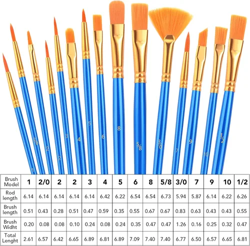 Miniatura 2 de AROIC Juego de pinceles de pintura acrílica, 15 pinceles de pelo de nailon para todo tipo de uso, óleo, acuarela, pintura de cara, cuerpo, roca