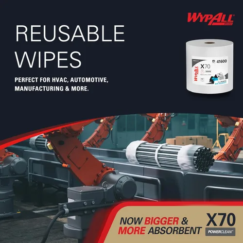 Miniatura 7 de WypAll PowerClean X70 - Toallitas de servicio mediano (41600), Jumbo, toallas de larga duración, color blanco