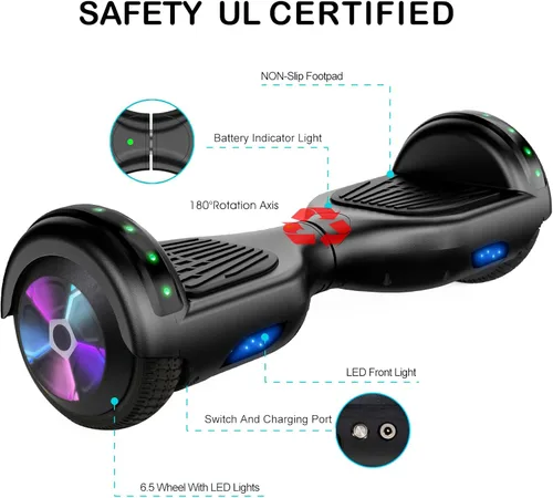 Miniatura 2 de LIEAGLE Hoverboard - Patineta autoequilibrante de 16.5 cm, 6.5 pulgadas, con ruedas Bluetooth, luces LED, para niños y adultos A01-blanco