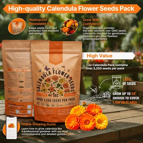 Miniatura 2 de Paquete de semillas de caléndula 1 oz - Más de 3,250 semillas de caléndula criollas sin OMG para plantar en jardinería interior y exterior, semillas