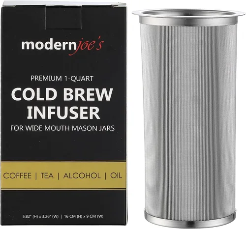 Miniatura 9 de MODERNJOE'S Filtro de café frío prémium para tarros Mason de boca ancha de 1 cuarto de galón. Cafetera de café frío. Perfecto para café helado y té.
