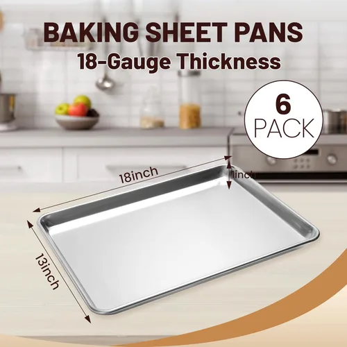 Miniatura 2 de BIEAMA Paquete de 6 bandejas para hornear de tamaño medio, bandeja comercial de aluminio para horno, congelador, panadería, hotel, restaurante, 13 x
