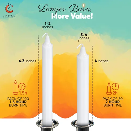 Miniatura 3 de Candle Charisma 100 Velas de Hechizo Blancas - Velas Chime de Parafina Sin Fragancia de 4", Sin Humo y Sin Goteo, Velas de Colores, 1.5 Horas