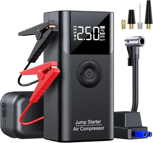Arrancador con compresor de aire, LERTIN 3500 A 150 PSI paquete de batería portátil para automóvil, para hasta 9.0 L gasolina/8.0 L motor diésel,