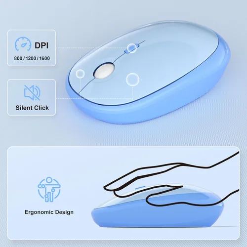 Miniatura 60 de KNOWSQT Combo de teclado y ratón inalámbrico, teclados lindos de tamaño completo estilo máquina de escribir 2.4G azul colorido - receptor USB Plug