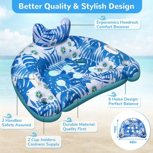 Miniatura 5 de Flotadores de piscina, 3 paquetes de flotadores inflables para piscina, sillas flotantes de piscina con portavasos y asas de servicio, sillas