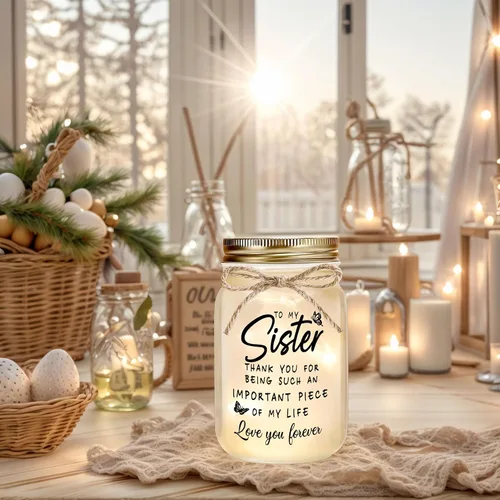 Miniatura 6 de Regalos para hermanas de parte de la hermana, tarro decorativo con brillo cálido, regalos únicos para hermana, regalo de cumpleaños, Navidad, día