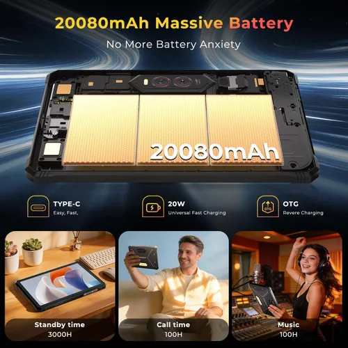 Miniatura 5 de HOTWAV R9 Plus Tablet Resistente 11 Pulgadas Android 14, Tablet Impermeable 20080mAh, 2K 24GB+512GB/2TB TF Tablets de Trabajo, 64MP+16MP Octa-Core
