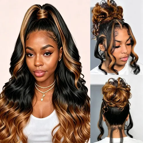 Miniatura 13 de Higlight - Pelucas de cabello humano con encaje frontal de color degradado, peluca de encaje frontal con abuelitos, peluca de cabello humano