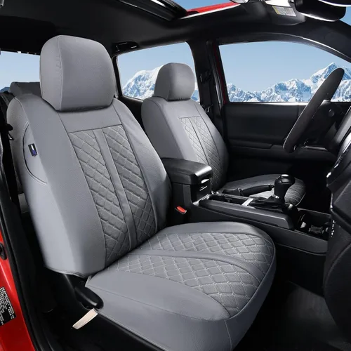 Miniatura 19 de Truckiipa Fundas de Asiento Automotrices Ajuste para Toyota Tacoma Asiento Delantero de Cuero Impermeable Cobertura Completa Fundas de Asiento