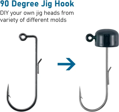 Miniatura 4 de Dr.Fish Paquete de 30 ganchos de plantilla de 90 grados con soporte de alambre, curva redonda #1-#4/0 para Ned Rig, Swimbait, Bass Fishing Jig Mold