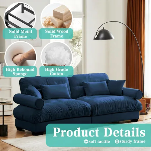 Miniatura 5 de SoarFlash Moderno sofá reclinable de terciopelo para sala de estar, sofá biplaza para apartamento, sofá de almacenamiento con marco de madera Azul