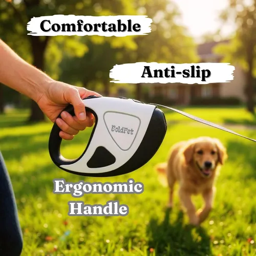Miniatura 2 de BoldPet® Correa retráctil para perro con linterna LED, correa larga sin enredos de 10 pies, agarre antideslizante, correa retráctil para perros
