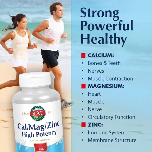 Miniatura 3 de KAL Cal/Mag/Zinc 1000 mg de calcio, 400 mg de magnesio y 15 mg de zinc Apoyo óseo, muscular, corazón e inmunológico 250 unidades, 83 Serv.