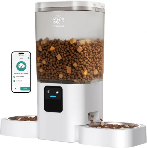 Frienhund Comederos Automáticos para Gatos 2 Gatos con Alimentación Lenta: Comedero Automático Doble para Perros de 7L con WiFi 5G, Dispensador
