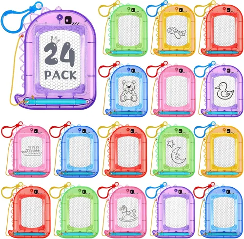Miniatura 8 de Outus 24 Piezas Mini Tableros Magnéticos de Dibujo, Tablero de Garabato para Niños, Llavero con Clip para Mochila, Tablero de Dibujo Borrable