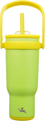Miniatura 28 de Konokyo Vaso de 14 onzas con asa lateral, botella de agua aislada con popote y tapa 2 en 1, taza de acero inoxidable, taza de café de viaje
