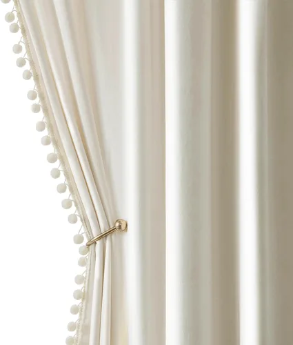 Miniatura 10 de MIULEE - Cortinas de terciopelo con pompones amarillo mostaza para habitación/sala de estar, cortinas opacas para otoño, aislantes térmicos, de 84