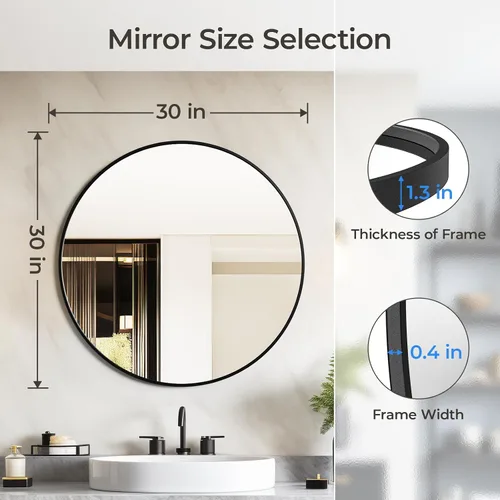 Miniatura 4 de USHOWER Espejos de baño para sobre lavabo, espejo circular de 30 pulgadas con marco de metal, espejo de pared negro para tocador, entrada, sala