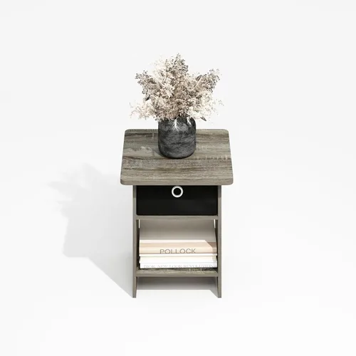 Miniatura 4 de Furinno Mesa auxiliar moderna, mesa auxiliar cuadrada con compartimento de almacenamiento, mesita de noche de esquina redonda, mesita de noche
