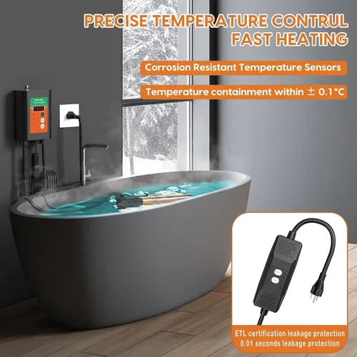 Miniatura 3 de 1800W Titanium Fully Submersible Portable Electric Immersion Hot Tub & Pool Water Heater with LCD Temperature Controller & Leakage Protection, Ideal