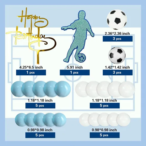 Miniatura 2 de 28 piezas de decoración de pastel de fútbol para niños, decoración de cupcakes deportivos con bolas azules y blancas y mini pelotas de fútbol