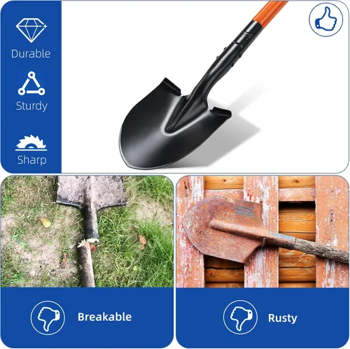 Miniatura 6 de Pala Pequeña para Cavar con Mango de Metal, Pala de Jardín de 111 cm de Resistencia, Ideal para Jardinería, Escarbado, Plantación, Acampada
