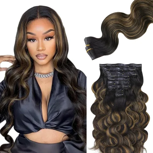 Miniatura 49 de Lashey - Extensiones de cabello con clip sin costuras, de cabello humano real, 7 unidades, 110 g, 14 pulgadas, color negro natural, lacio