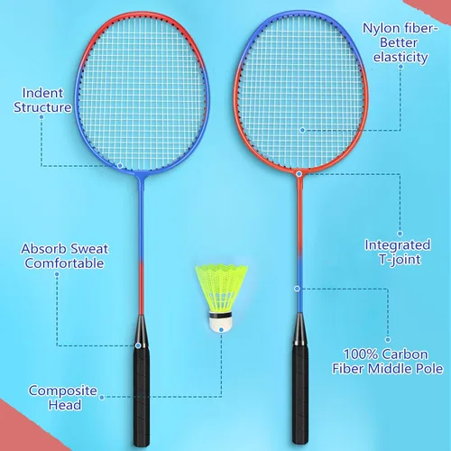 Miniatura 2 de Juego de 20 raquetas de bádminton con 24 volantes y 6 bolsas de transporte, raquetas de bádminton resistentes y ligeras para adultos principiantes