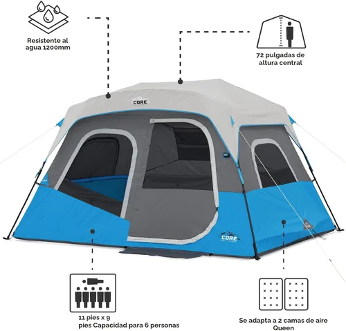 Miniatura 4 de CORE Instant Cabin Tents with LED Lights Family Multi Room Lighted Pop Up Tents for Camping Included Storage Pockets for Camping Accessories