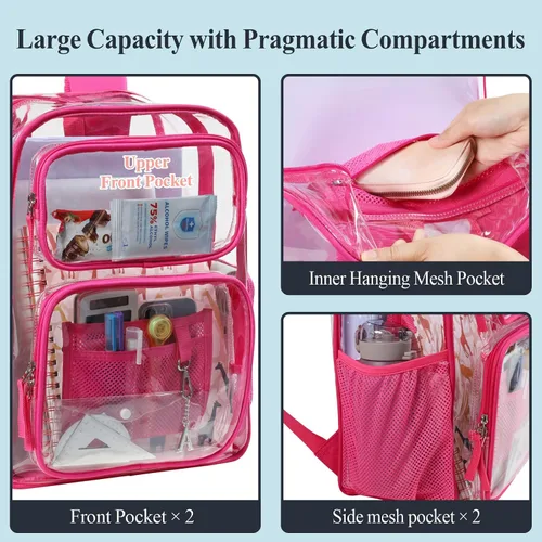 Miniatura 4 de PACKISM Mochila Transparente para la Escuela - 17 pulgadas Mochila Escolar Transparente Grande de Servicio Pesado, Mochila Transparente de PVC