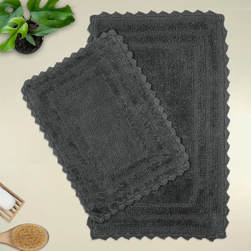 Miniatura 12 de TreeWool - Alfombras de baño con borde de ganchillo reversible en algodón de felpa (paquete de 2)