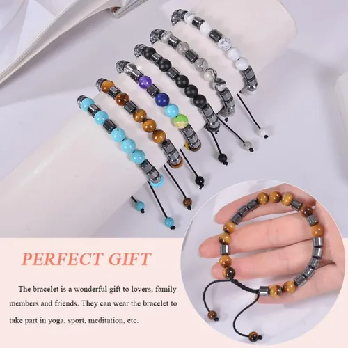 Miniatura 6 de Brazalete GelConnie de piedras de lava, 7 chakras, 0.32 pulgadas, piedra natural, para curación, alivio del estrés, yoga, ansiedad, aromaterapia