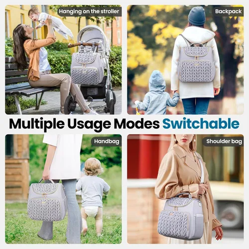 Miniatura 3 de Mochila de pañales Tealari convertible de 4 en 1, bolsa de pañales impermeable para bebé con cambiador, se convierte en bolso de mano para bebé, Gris