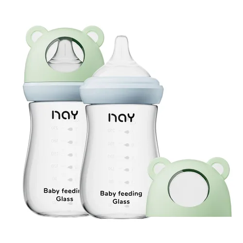Miniatura 27 de yanyoyo Biberón de vidrio natural para bebés que amamantan, biberón anticólicos de 8 onzas con pezón de respuesta natural (M), transparente, cuello