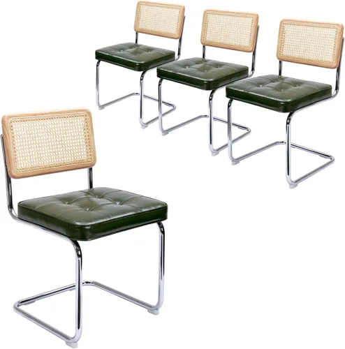 Miniatura 12 de ONEVOG Sillas de comedor de ratán con respaldo de caña y patas de metal, silla cómoda tapizada para patio, dormitorio, cocina, sala de estar, ocio