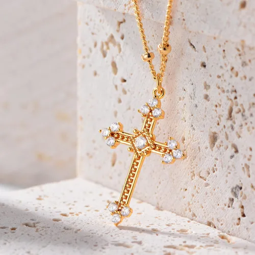Miniatura 72 de Fettero - Collar con dije de cruz de fe, chapado en oro de 14 K, cadena fina, minimalista, simple, pequeña, para oración, regalo de joyería religiosa