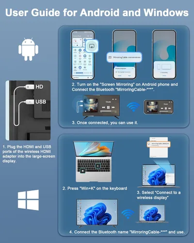 Miniatura 9 de Adaptador de pantalla HDMI inalámbrico, cable HDMI inalámbrico para AirPlay/Miracast a 1080P HDTV de pantalla grande, adaptador de dongle de espejo