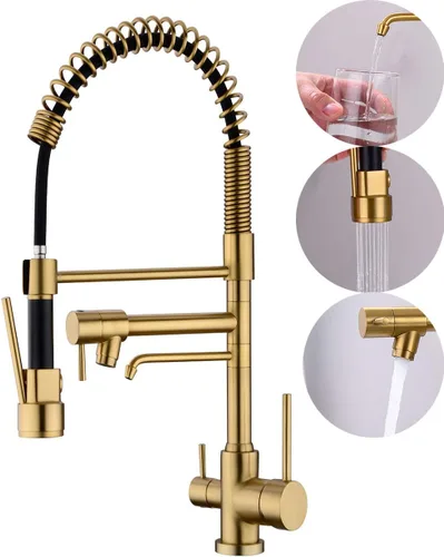 Miniatura 9 de Delle Rosa Grifo de cocina, grifo de agua potable de 3 vías, grifos purificadores de agua 3 en 1, arco alto y asas duales, grifos de fregadero