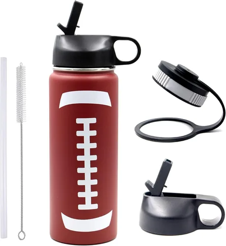 Miniatura 30 de Botella de agua de baloncesto de 12 onzas, botella de agua deportiva aislada al vacío de acero inoxidable con popote y 2 tapas, botella de agua