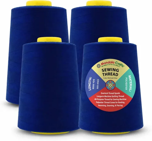 Miniatura 53 de Mandala Crafts 4 Pack of Serger Threads Cones Spools - 20S/2 24000 Yards Polyester Baby Blue Threads for Sergers Machine and Overlock Quilting