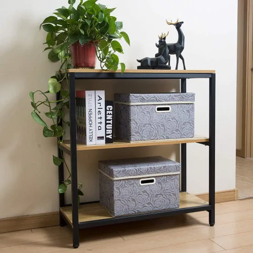 Miniatura 3 de PRANDOM Cajas de almacenamiento plegables con tapas, cubos de almacenamiento decorativos de tela, cubos organizadores, contenedores, cestas con Gris