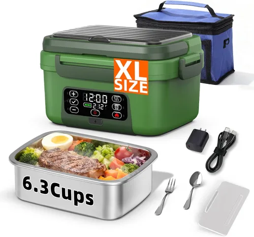 Miniatura 15 de Lonchera eléctrica inalámbrica XL de 6.3 tazas para adultos, 20000 mAh recargable alimentada por batería inteligente para hombres y mujeres