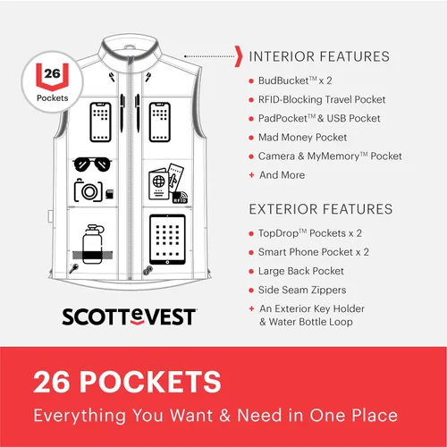 Miniatura 5 de SCOTTeVEST El mejor chaleco de viaje para hombre, 26 bolsillos ocultos, repelente al agua para viajes y más