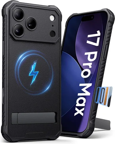 Miniatura 19 de Funda para iPhone 17 Pro, compatible con MagSafe, soporte integrado y botón de captura de control de cámara, protección de grado militar, funda Negro