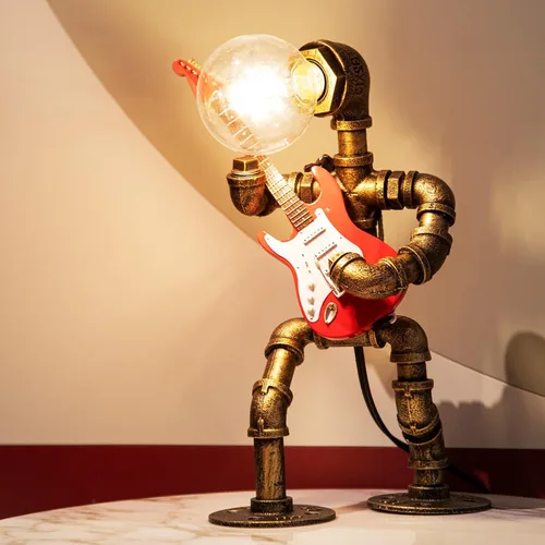Miniatura 4 de Lámpara de mesa de guitarra musical, lámpara de mesa Steampunk, lámpara de guitarra retro steampunk, lámpara de robot de tubo de metal industrial