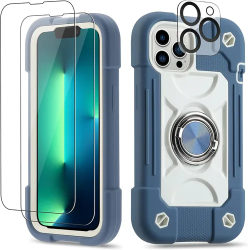 Miniatura 19 de Funda para iPhone 11 de 6.1 pulgadas con soporte de anillo, con 2 protectores de pantalla de vidrio, resistente a los golpes, resistente a
