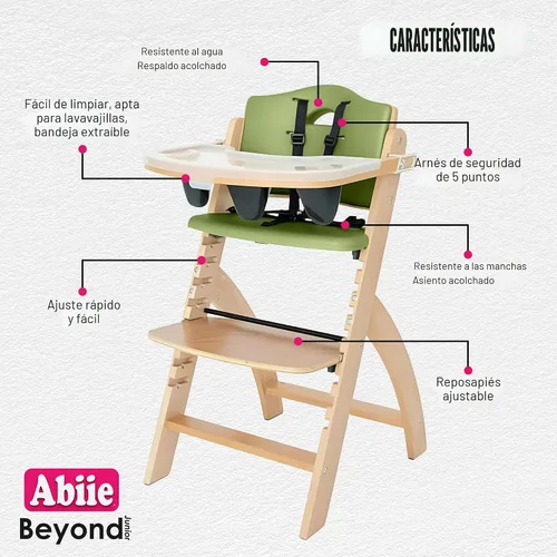Miniatura 2 de Silla alta de madera con bandeja, de Abiie Beyond La solución de asiento perfecta para tu hijo como silla alta para comedor